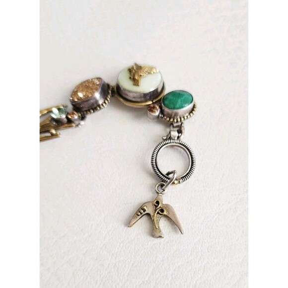 Sterling Silver Mars & Valentine Bee Birds Multi Stone Rare Retired Bracelet - Picture 5 of 13
